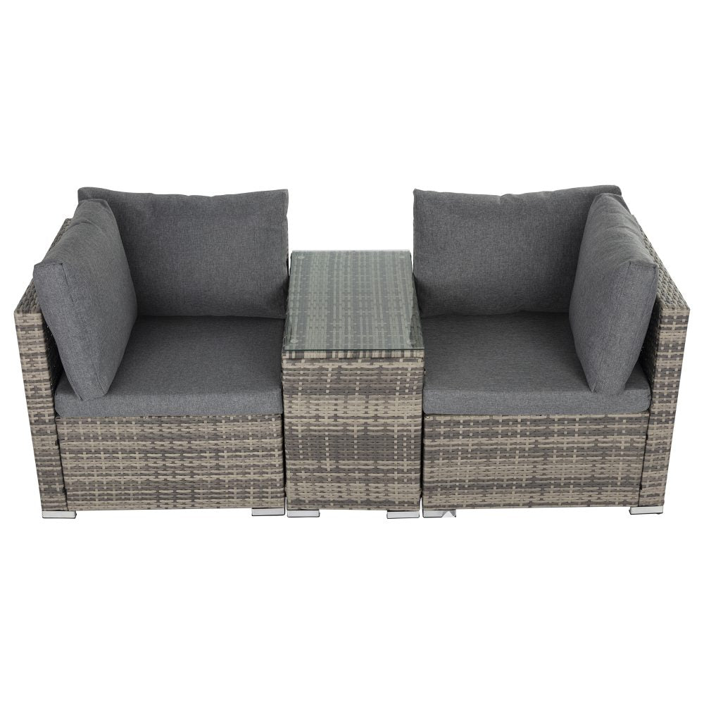 Brighton 6 Piece Lounge Sofa with Wicker End Table Set - Grey